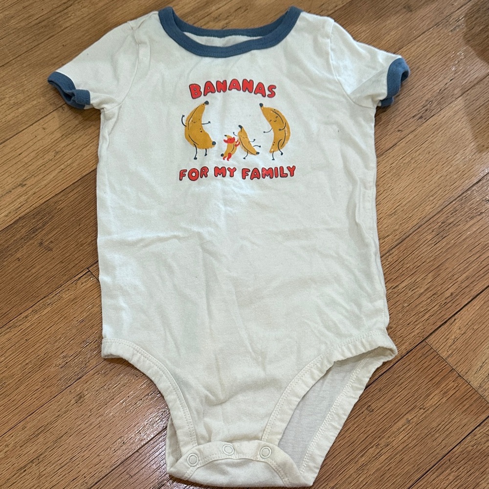 Carter's Cream One-Piece with Blue Trim and Banana Family Graphic